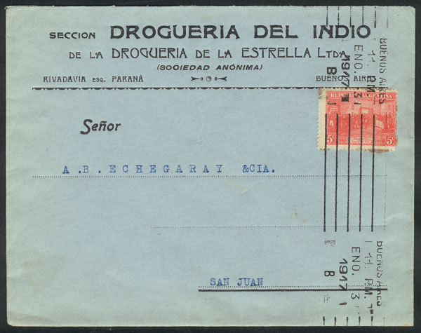 ARGENTINA: Cover With Corner Card Of "Droguería Del Indio" Sent To San Juan On 3/J - Other & Unclassified