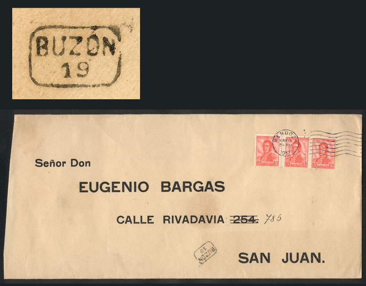 ARGENTINA: MAILBOX MARK OF MENDOZA: Cover Franked With 15c. (5c. San Martín X3) Se - Other & Unclassified