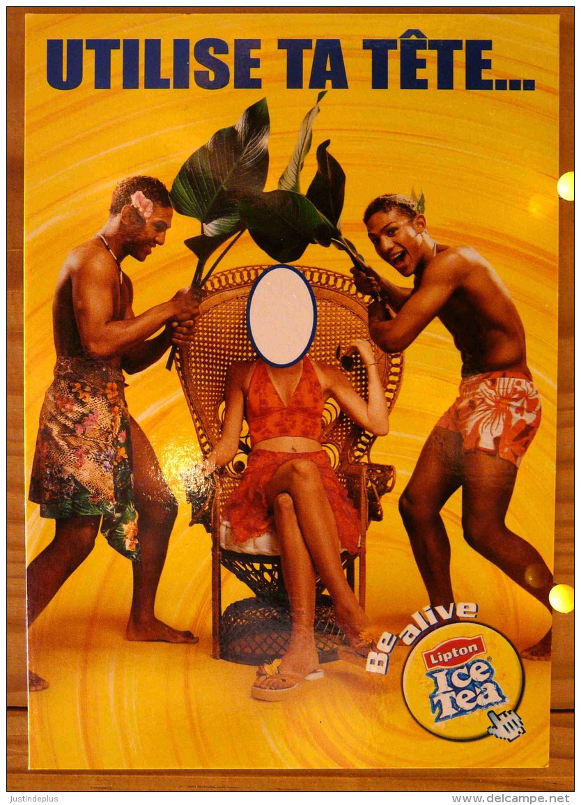 HUMOUR CARTE PUB LIPTON ICE TEA UTILISE TA TETE ET GAGNE 500 000 BEF DE VACANCES SCAN R/V - Publicité