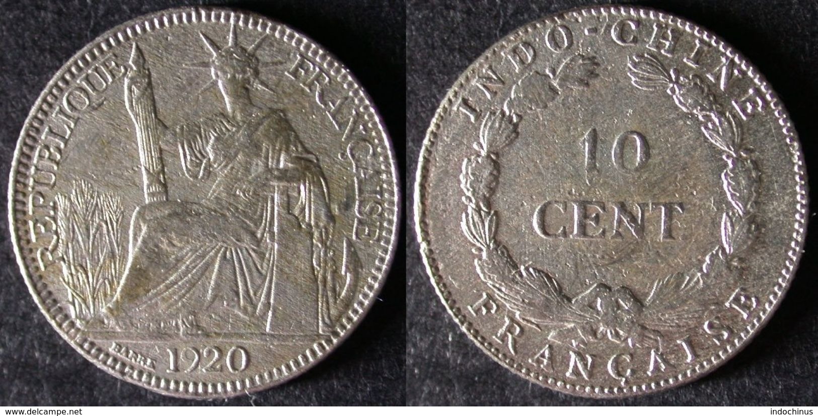 INDOCHINE 10 Cent 1920 Revers Différent Rare INDOCINA INDOCHINA PORT OFFERT - Laos