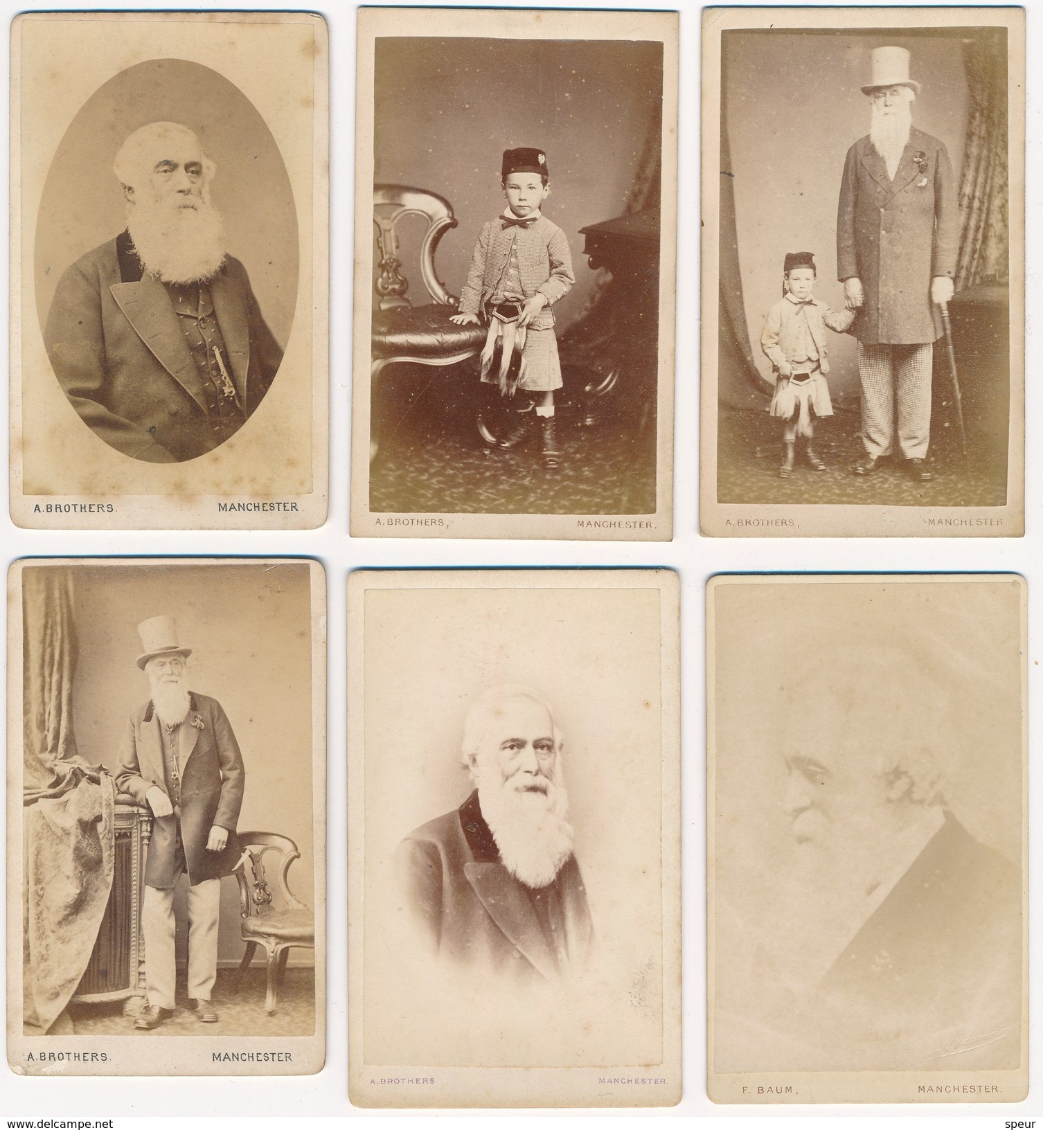 Lot Of 6 CDV Portraits Of The Same Bearded Old Man And His Grandson(?)  ± 1870's - 1880's - Old (before 1900)