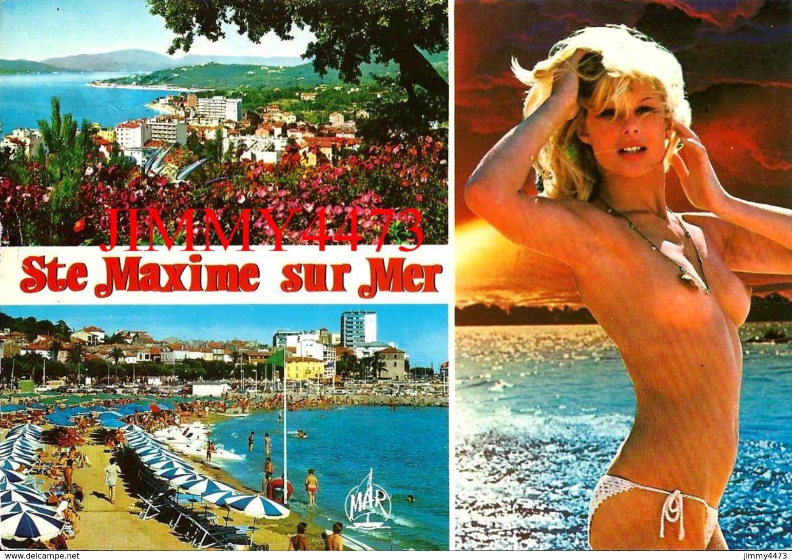 CPM -  JEUNE FEMME AUX SEINS NUS -  SAINTE MAXIME SUR MER 83 Var  - Scans Recto-Verso - Pin-Ups