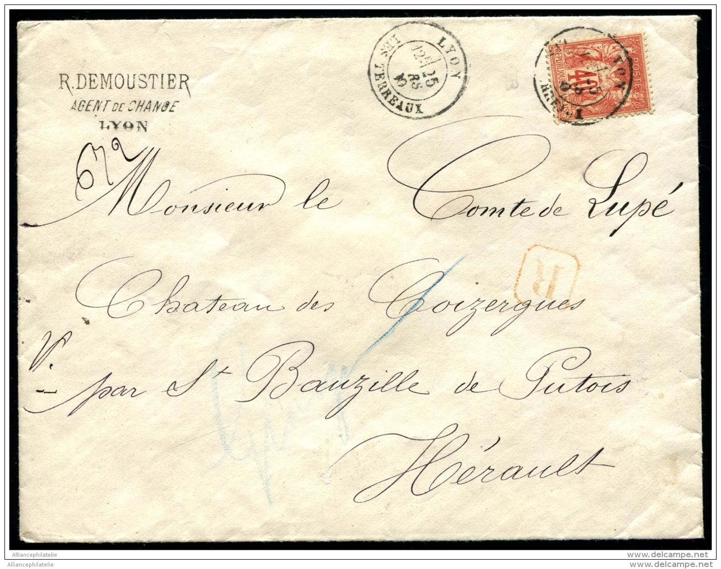 Lot N°8265 FRANCE - N°70 Obl Seul Sur Lettre Rec. De ""LYON 25/MARS/80"" Pour ST BAUZILLE DE PUTOIS Avec Arrivée - TB - 1876-1878 Sage (Tipo I)