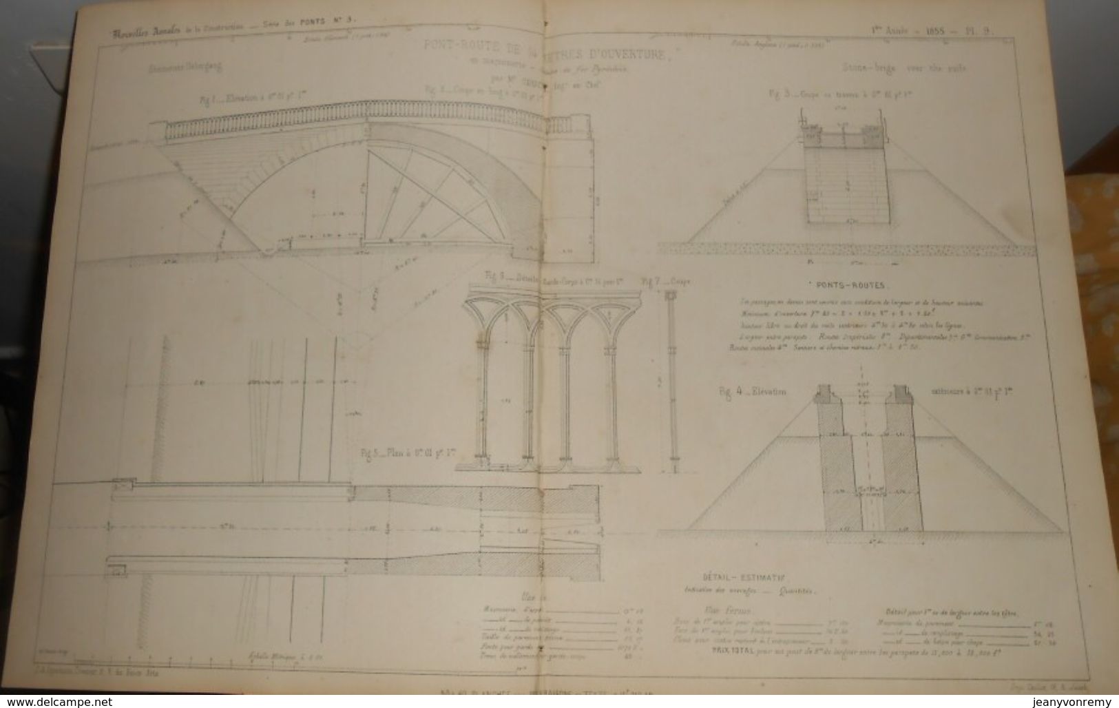 Plan D'un Pont Route De 14 Mètres D'ouverture. Pyrénées. 1855. - Public Works