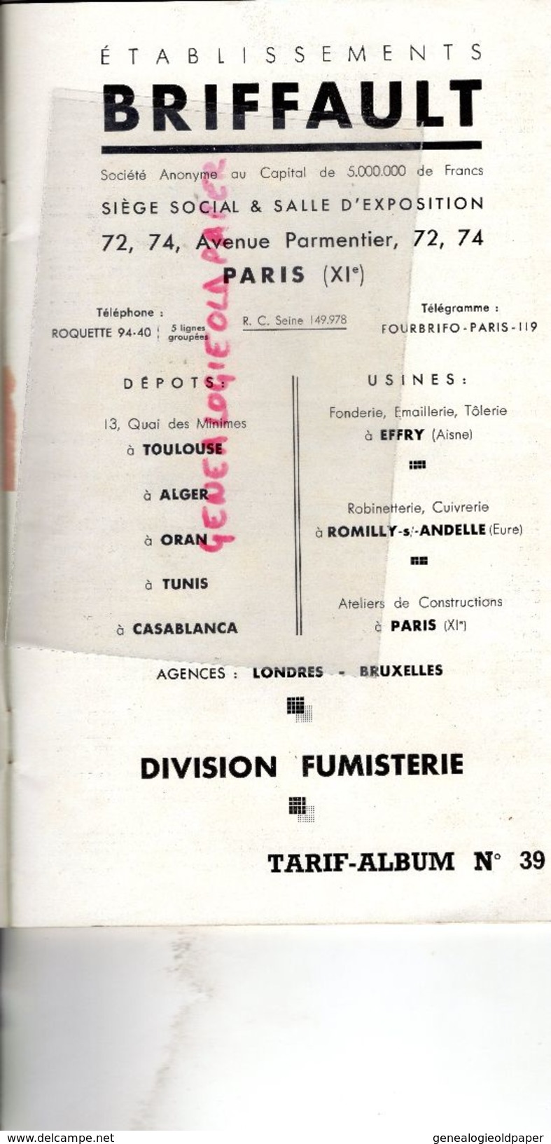 02- EFFRY-75- PARIS-27-ROMILLY ANDELLE-RARE CATALOGUE FOURNEAUX BRIFFAULT- TOLERIE FONDERIE-BRUXELLES-LONDRES- - Documents Historiques