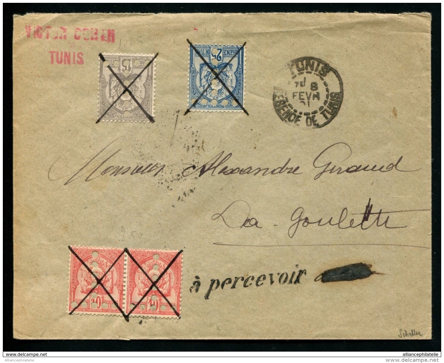 Lot N°9192 TUNISIE - Taxe N°23 En Paire + 24 Et 25 Annulé Plume Sur Lettre Non Affrt De ""TUNIS 8/02/01"" Pour LA GOULET - Timbres-taxe