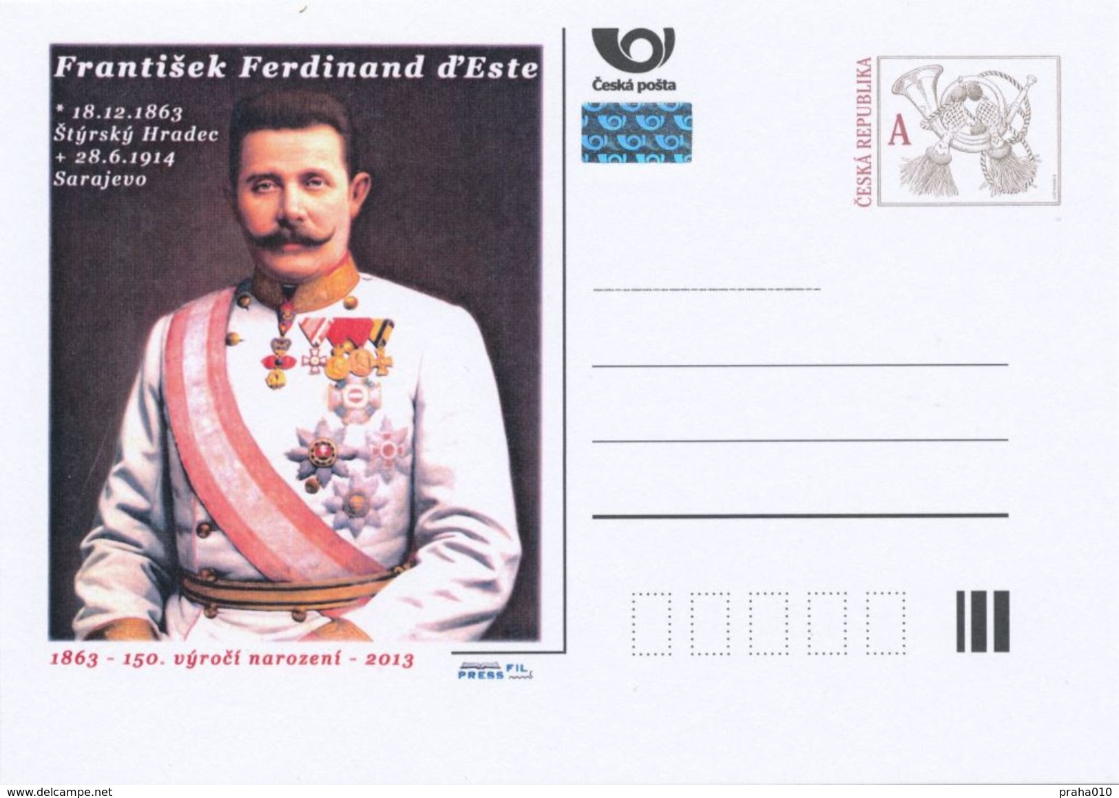 Tschech. Rep. / Ganzsachen (Pre2013/58) Franz Ferdinand (1863-1914) Erzherzog Von Österreich-Este - 150. Geburtstag - 1. Weltkrieg