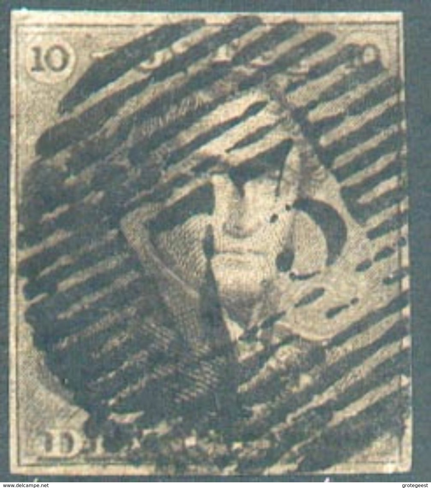 N°1 - Epaulette 10 Centimes Brune, TB Margée, Obl. P.73 LIEGE.  TB  - 12310A  VL1099 - 1849 Epaulettes