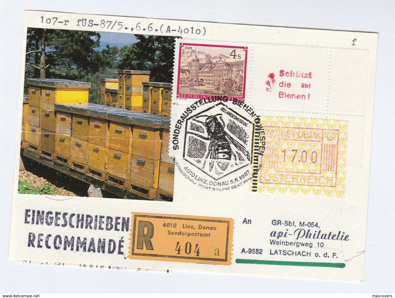 1987 AUSTRIA BEES Beehive EVENT COVER Card Insect Stamps Bee - Honeybees