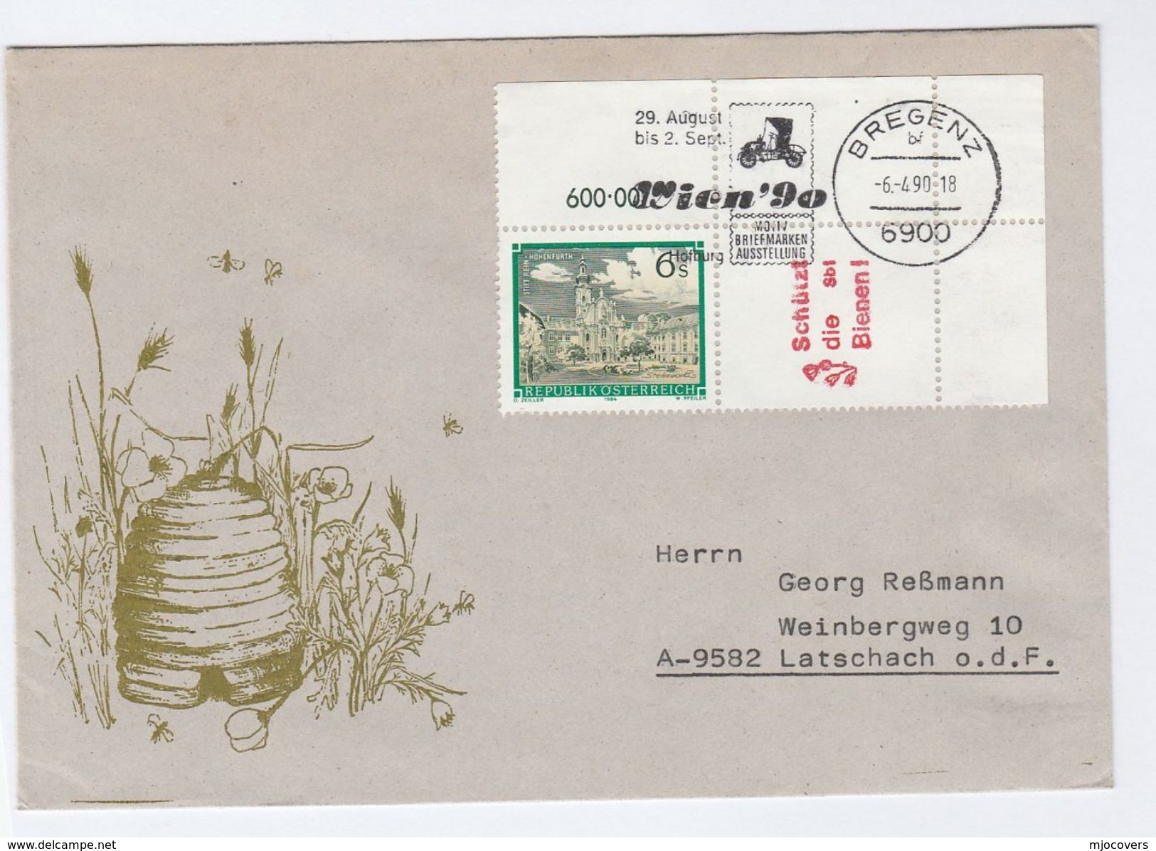 1990 AUSTRIA BEES Behive COVER Insect Stamps Bee - Honeybees