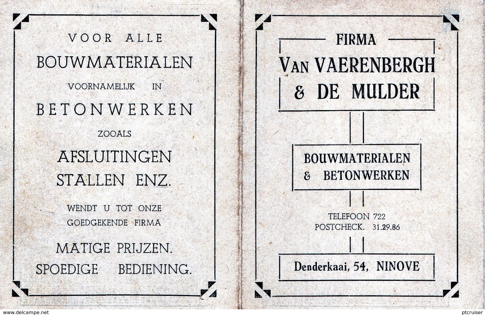 KALENDER CALENDRIER 1948 NINOVE VAN VAERENBERGH & DE MULDER - Petit Format : 1941-60