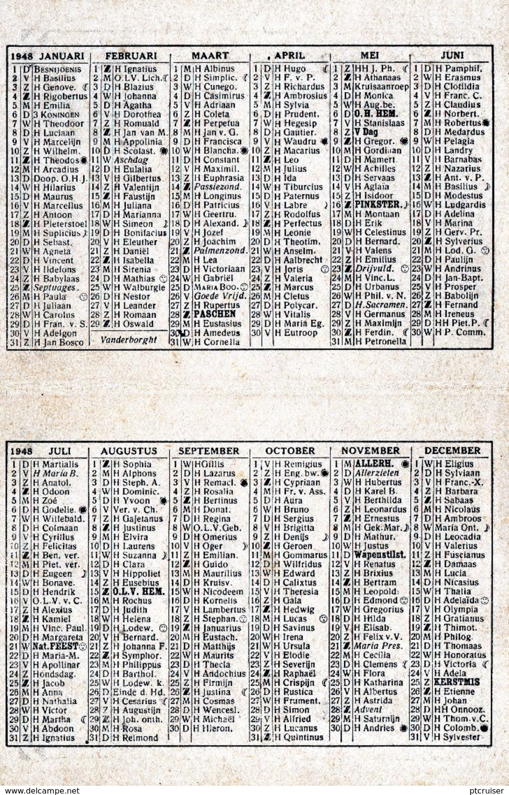 KALENDER CALENDRIER 1948 NINOVE VAN VAERENBERGH & DE MULDER - Petit Format : 1941-60