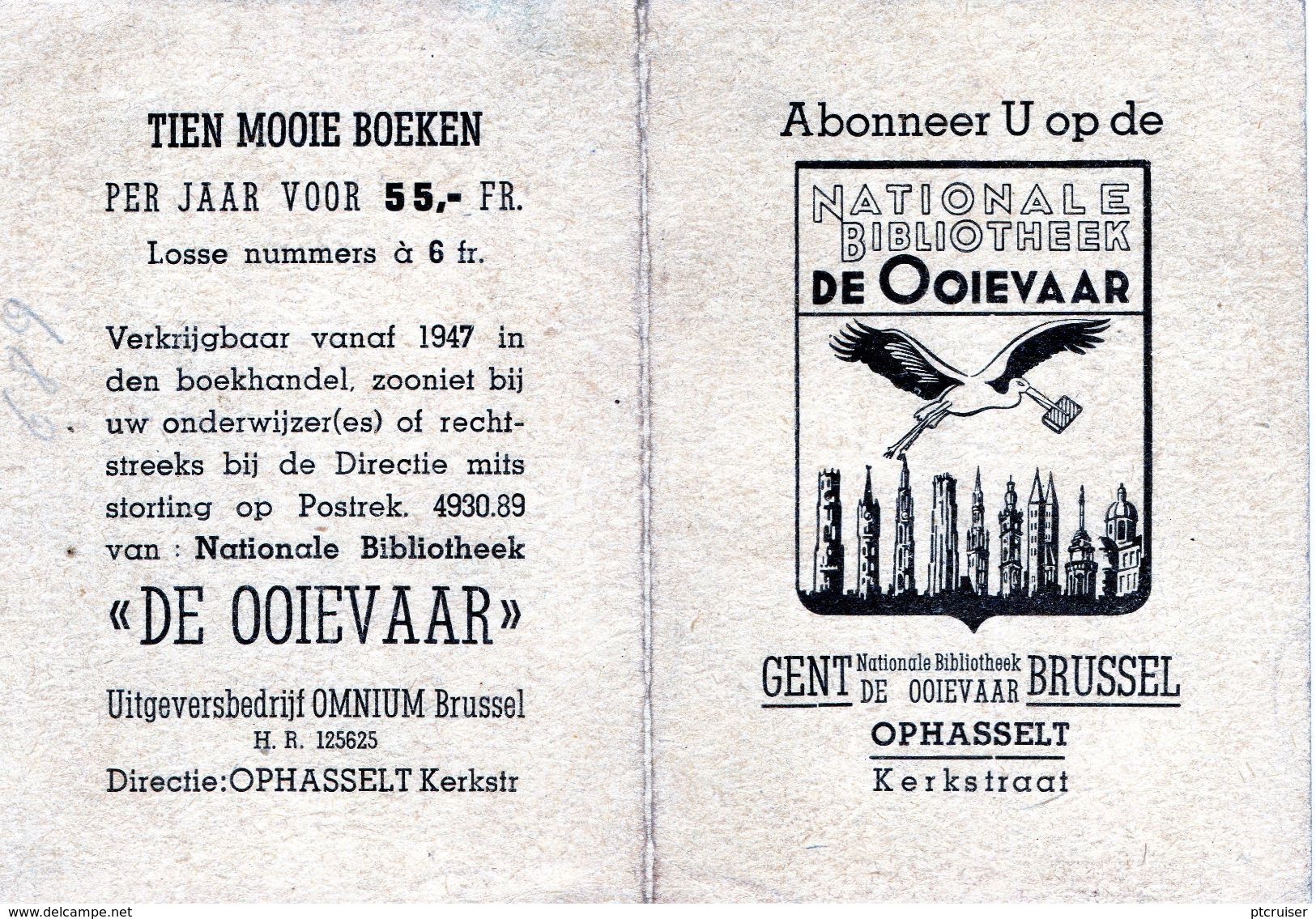 KALENDER CALENDRIER 1947 OPHASSELT BRUSSEL  GENT  NATIONALE BIBLIOTHEEK DE OOIEVAAR - Petit Format : 1941-60