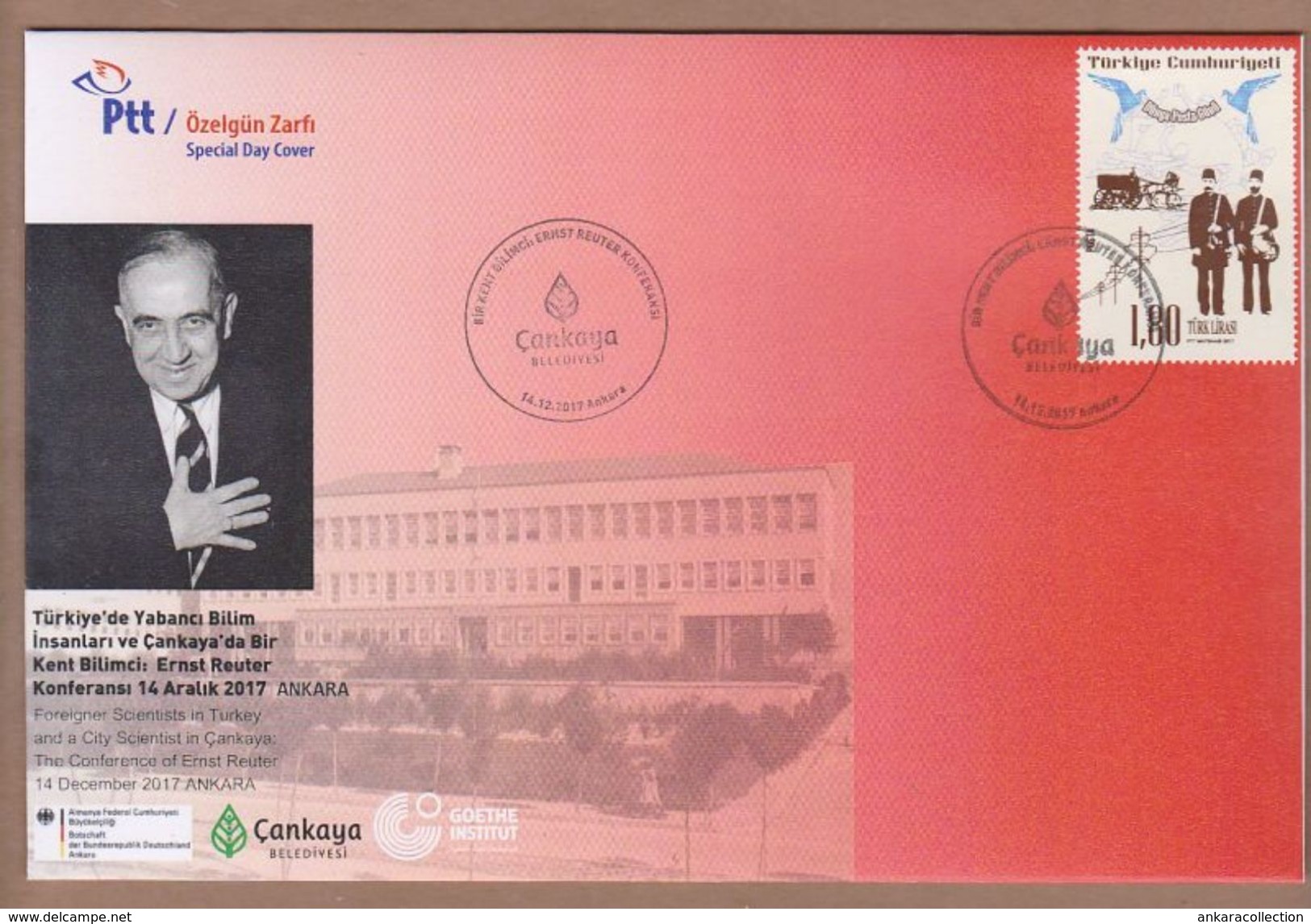 AC - TURKEY FDC  - FOREIGNER SCIENTISTS IN TURKEY ERNST RUDOLF JOHANNES REUTER FIRST MAYOR OF BERLIN ANKARA,14.12.2017 - FDC