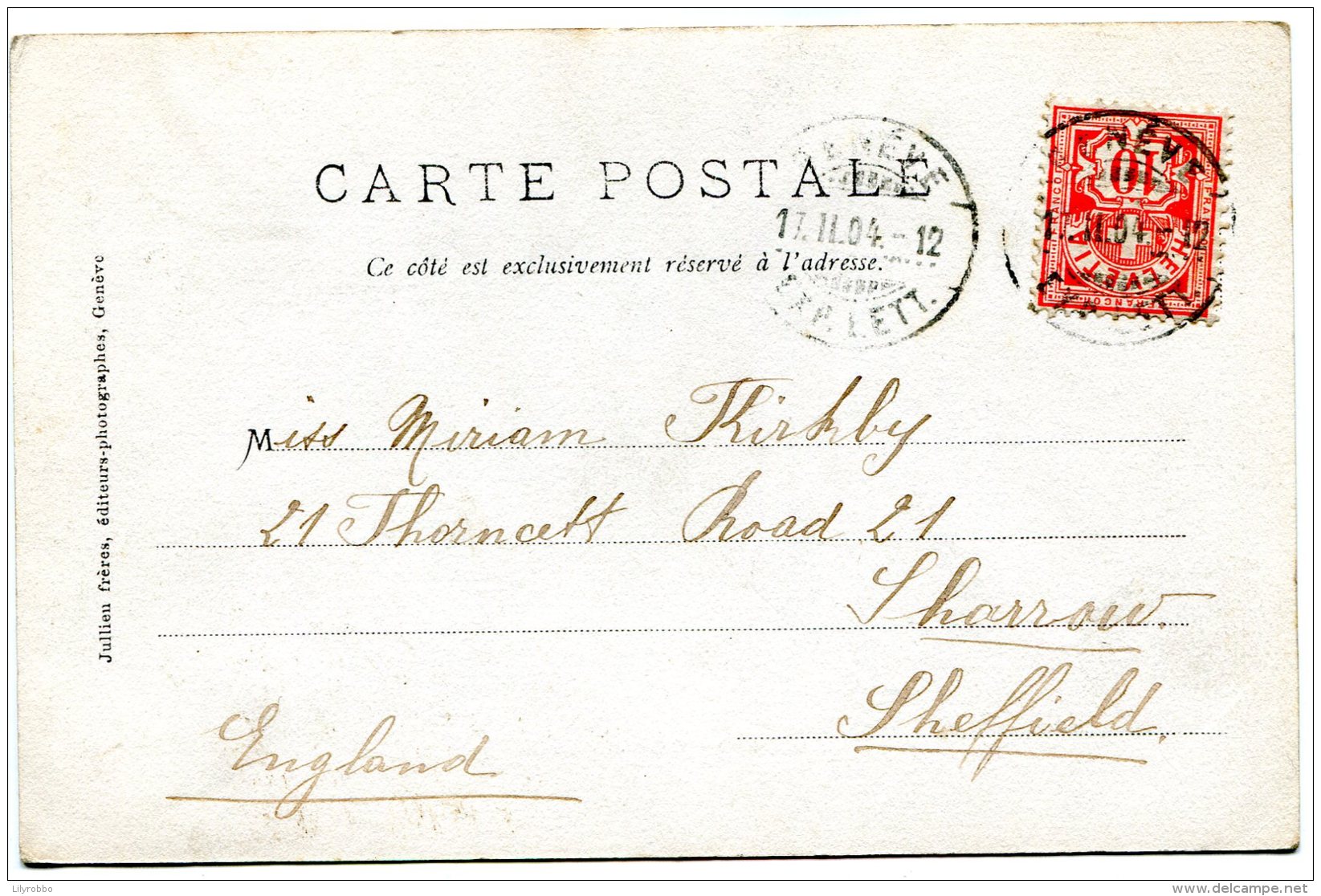 SWITZERLAND  - Geneve La Rade  - Undivided Rear Good Postmarks 1904 - Genève