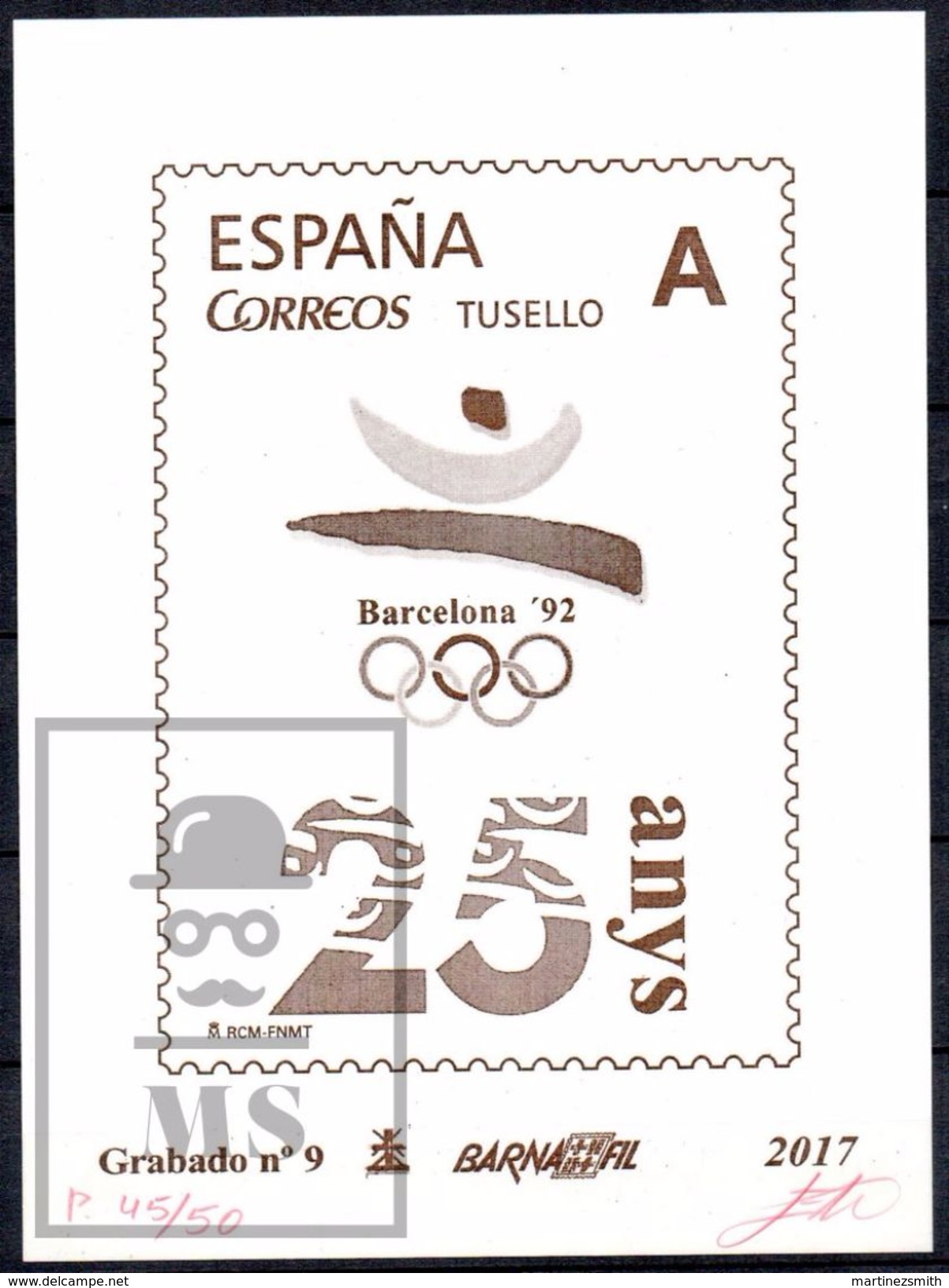 Spain Post Correos 2017, Proof Stamp Sheet - 25th Anniversary Of The Barcelona Olympic Games 1992 - Red Numbering - Essais & Réimpressions