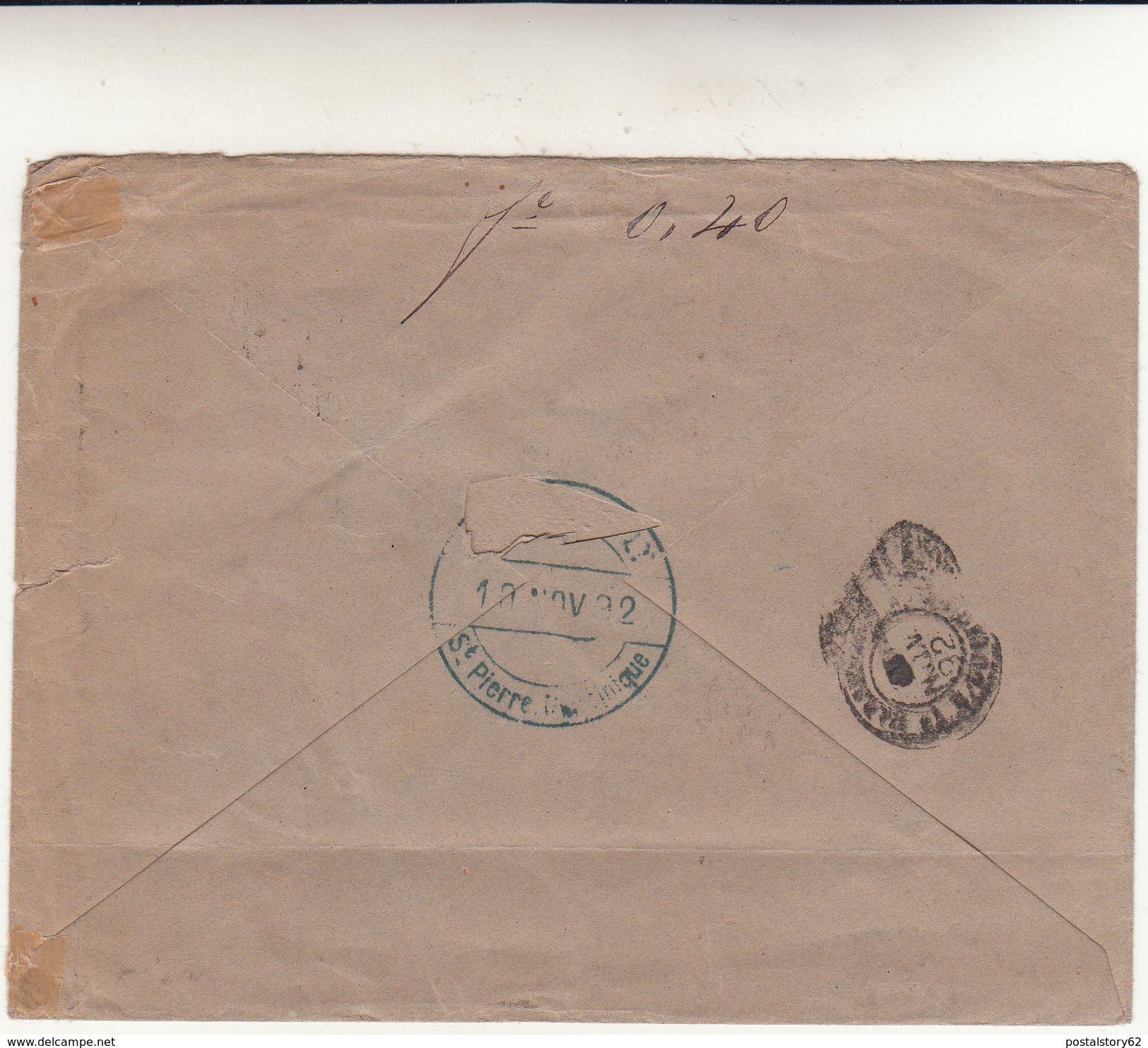 Saint Pierre Martinique To Marseille. Cover Avec Timbres Ligne A Paq. Fr. N°2 Anno 1892 - Non Classés