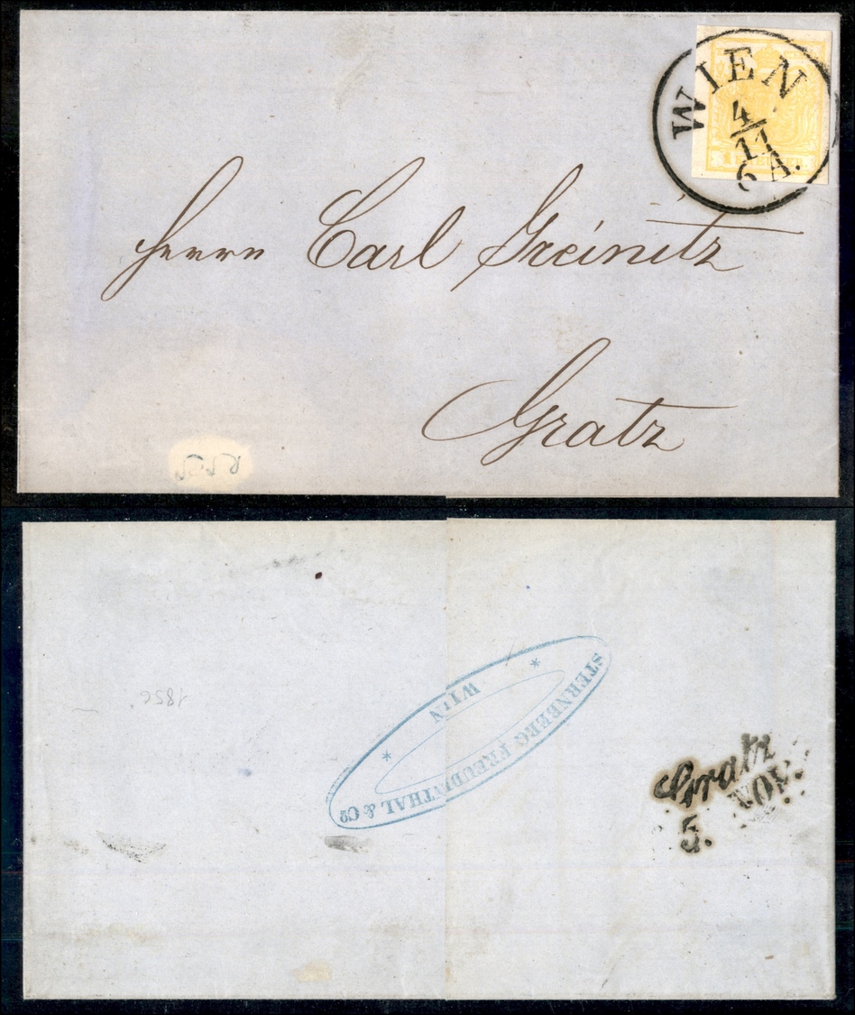 0020 AUSTRIA - 1850 – 1 Kreuzer Giallo Carminio – Lettera Da Vienna A Gratz - Other & Unclassified