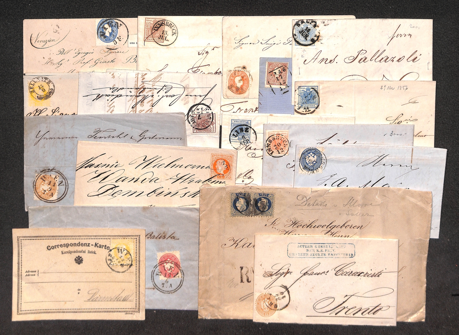 0025 AUSTRIA - 1850/1883 – 16 Lettere E Buste + Una Cartolina Del Periodo Con Diverse Affrancature – Interessante Insiem - Other & Unclassified