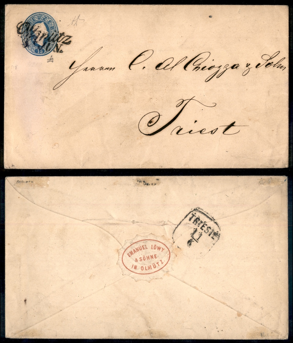 0036 AUSTRIA - Intero Postale 15 Kreuzer Da Olmutz A Trieste – Gazzi + Diena - Andere & Zonder Classificatie