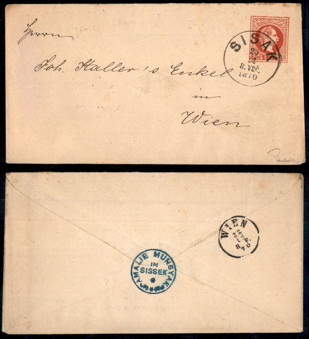 0037 AUSTRIA - 1870 – Intero Postale 5 Kreuzer Da Sisak A Vienna - Otros & Sin Clasificación