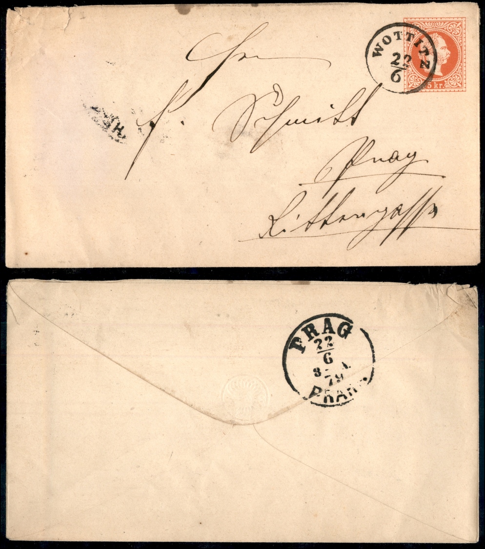 0040 AUSTRIA - 1879 – Intero Postale 5 Kreuzer Da Wottitz A Praga - Andere & Zonder Classificatie