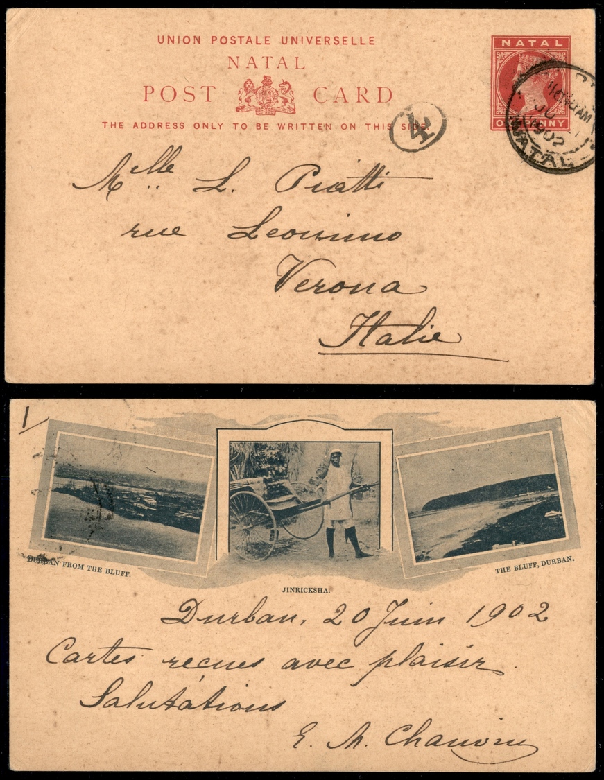 0160 COLONIE INGLESI - Natal - Intero Postale 1 Pence Da Durban A Verona Del 20.6.02 - Otros & Sin Clasificación