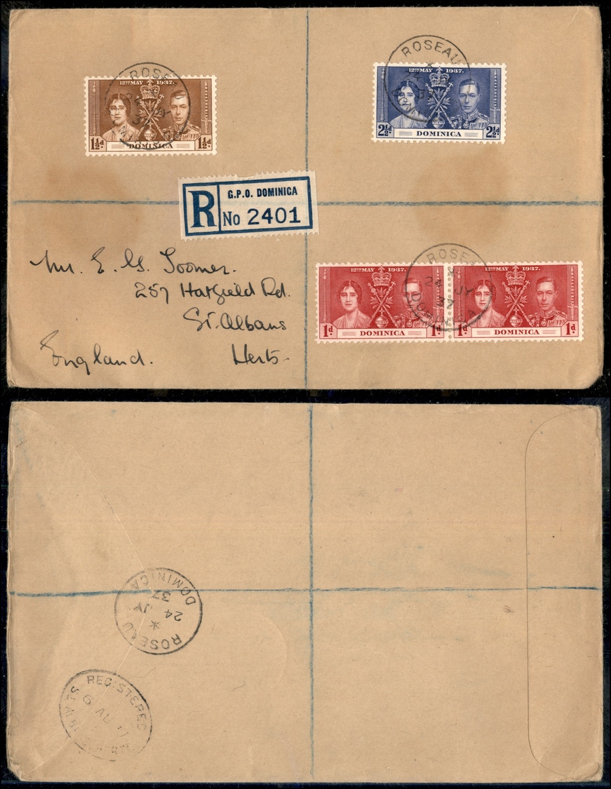 0175 COLONIE INGLESI - Dominica - Nozze 1937 – Raccomandata Da Roseau Del 24.6.37 Del 12.5.37 - Otros & Sin Clasificación