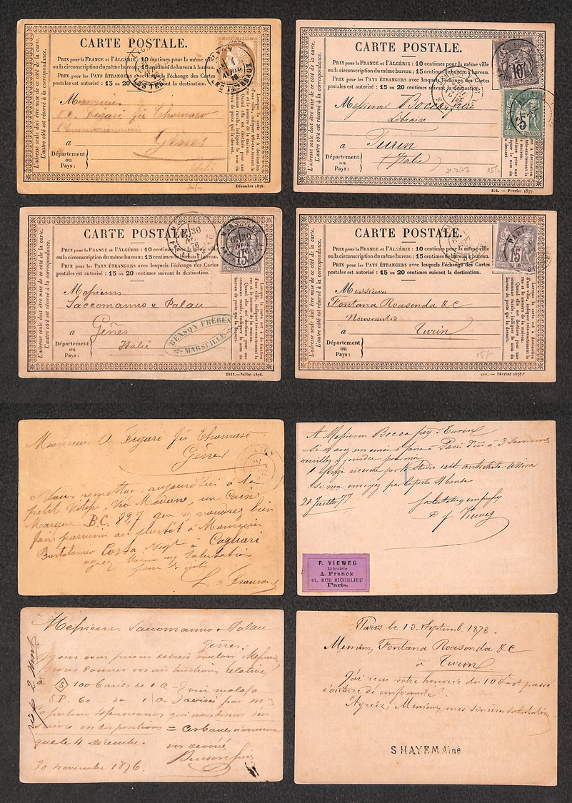 0300 FRANCIA - 1876/1878 – 4 Cartoline Postali Per L'Italia Con Affrancature Del Periodo - Otros & Sin Clasificación
