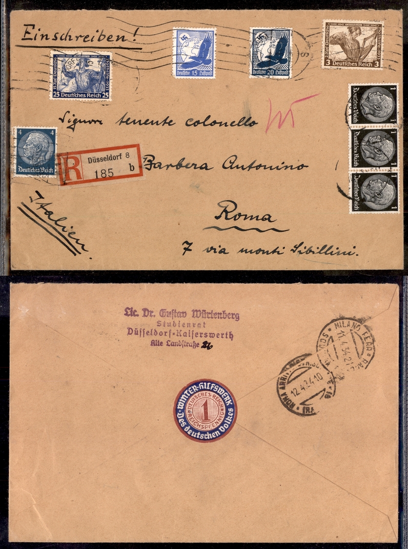 0375 GERMANIA - 1934 – Raccomandata Da Dusseldorf A Roma - Otros & Sin Clasificación