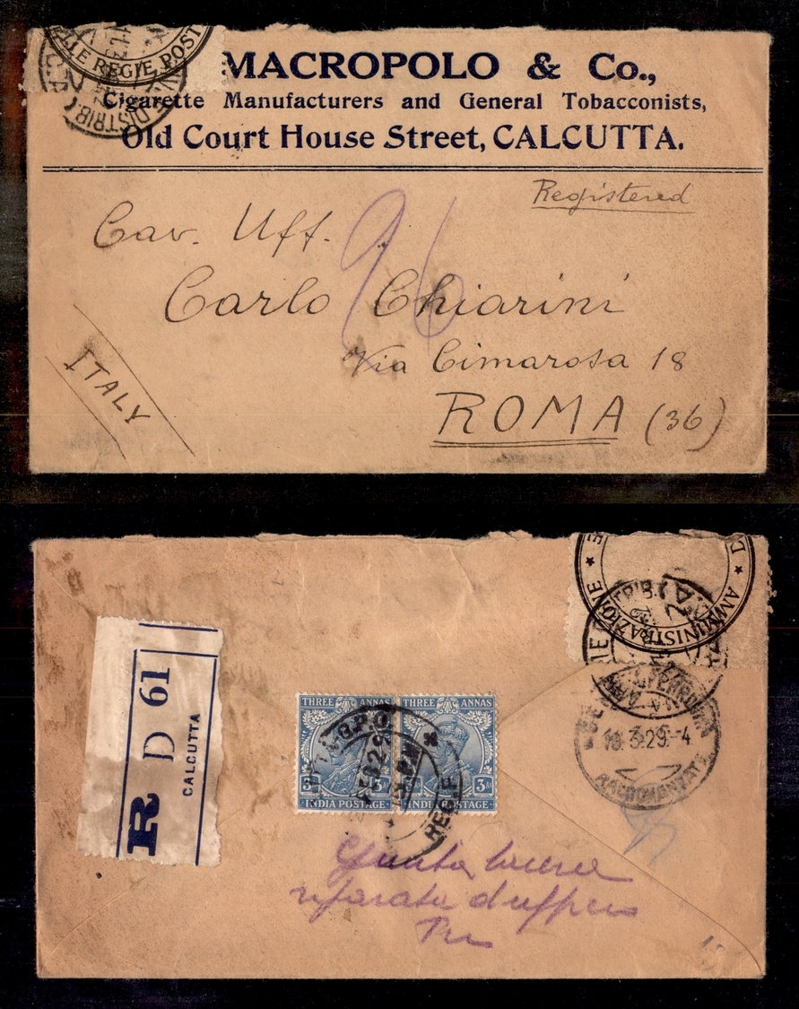 0463 INDIA - 1929 – Raccomandata Da Calcutta A Roma - Otros & Sin Clasificación
