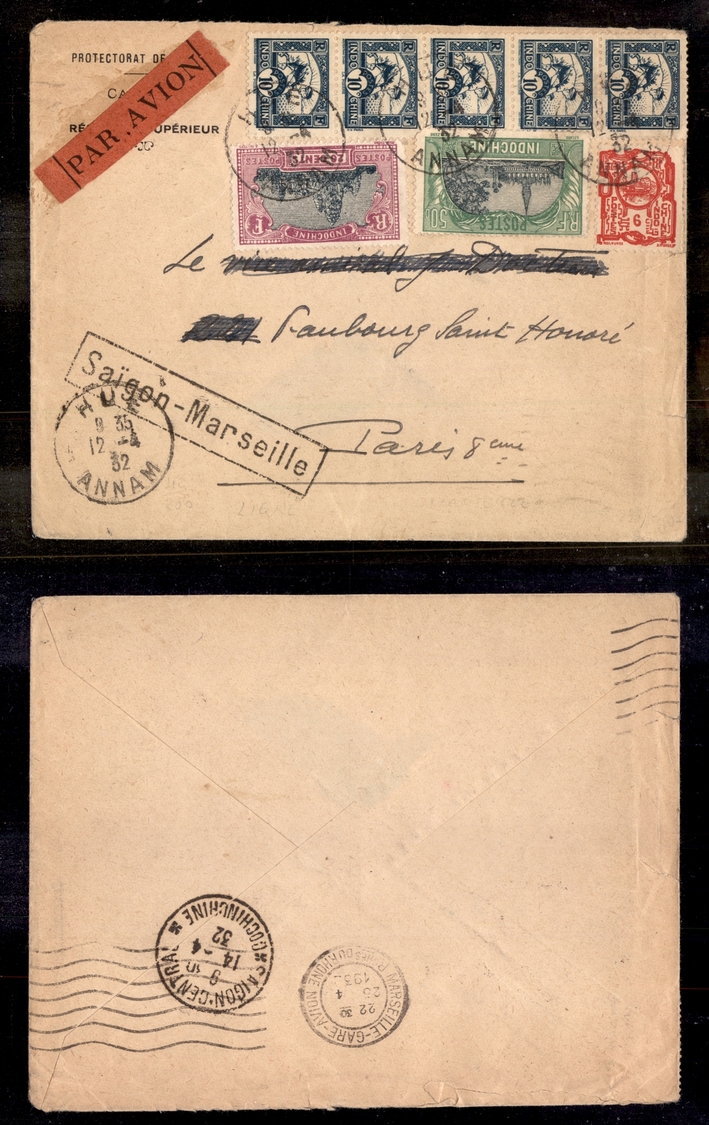 0471 INDOCINA - 1932 – ﻿Aerogramma Da Hue (Annam) A Parigi - Saigon/Marseille (in Cartella) - Otros & Sin Clasificación