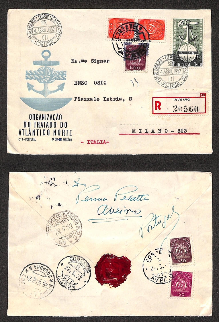 0521 PORTOGALLO - 1952 – Raccomandata Da Aveiro A Milano - Otros & Sin Clasificación