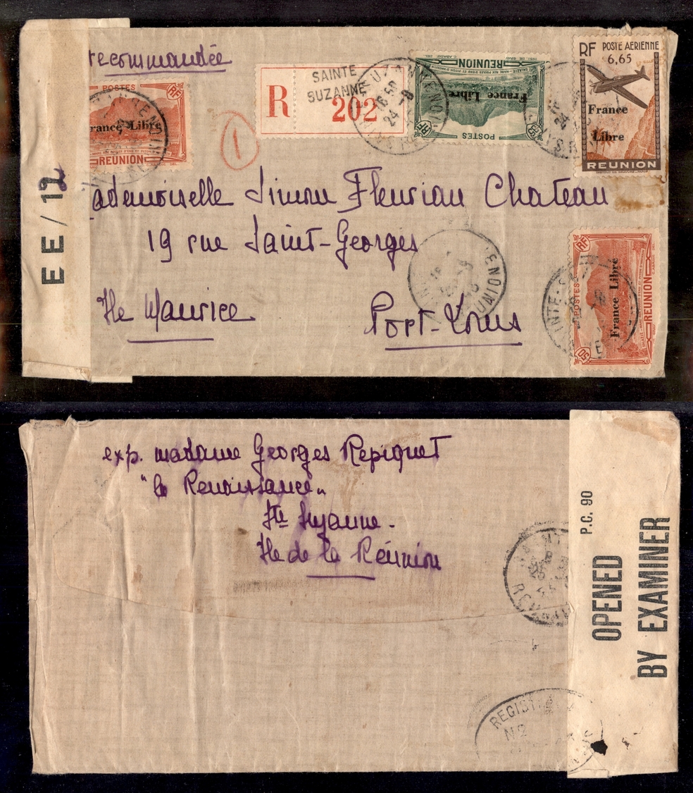 0524 REUNION - France Libre - Raccomandata Da Sainte Suzanne A Port Louis Del 24.8.43 (Mich. 219+2x224+263) - Other & Unclassified