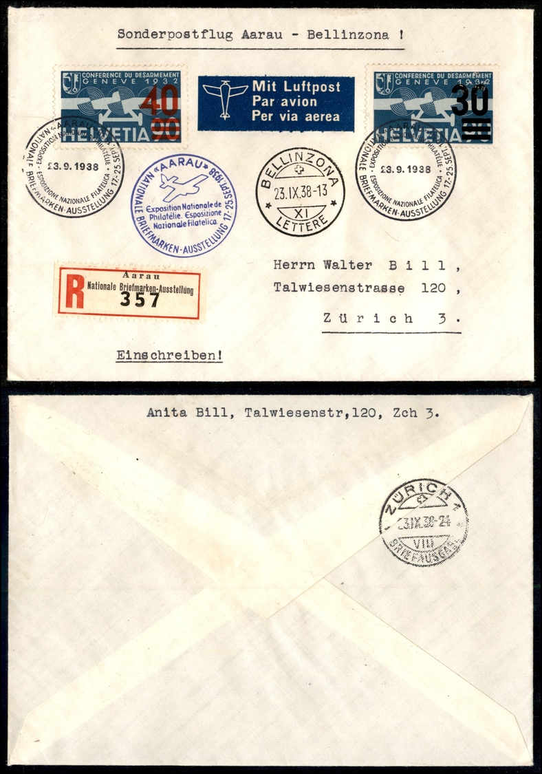 0600 SVIZZERA - Aarau Nationale Briefmarken – Ausstellung – Aerogramma Raccomandato Affrancato (Unif. A22+A24) Da Bellin - Otros & Sin Clasificación