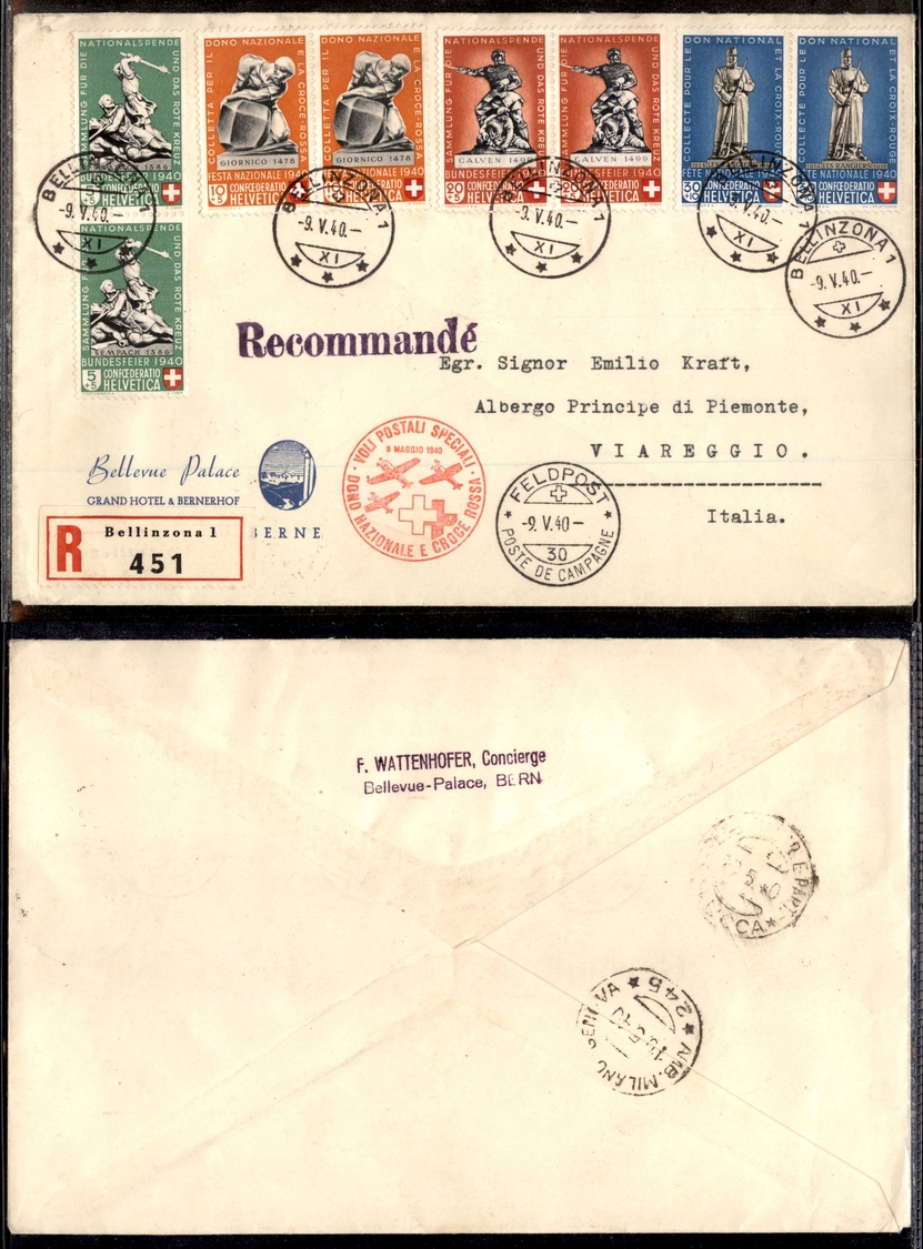 0601 SVIZZERA - Voli Postali Speciali 9.5.40 – Aerogramma Raccomandato Da Bellinzona A Viareggio (Unif. 349/352) - Otros & Sin Clasificación