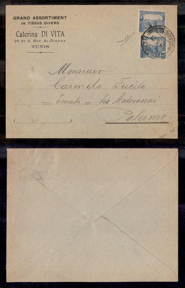 0609 TUNISIA - Piroscafo Postale Italiano 19.5.21 – Busta Da Tunisi A Palermo – Sorani - Otros & Sin Clasificación