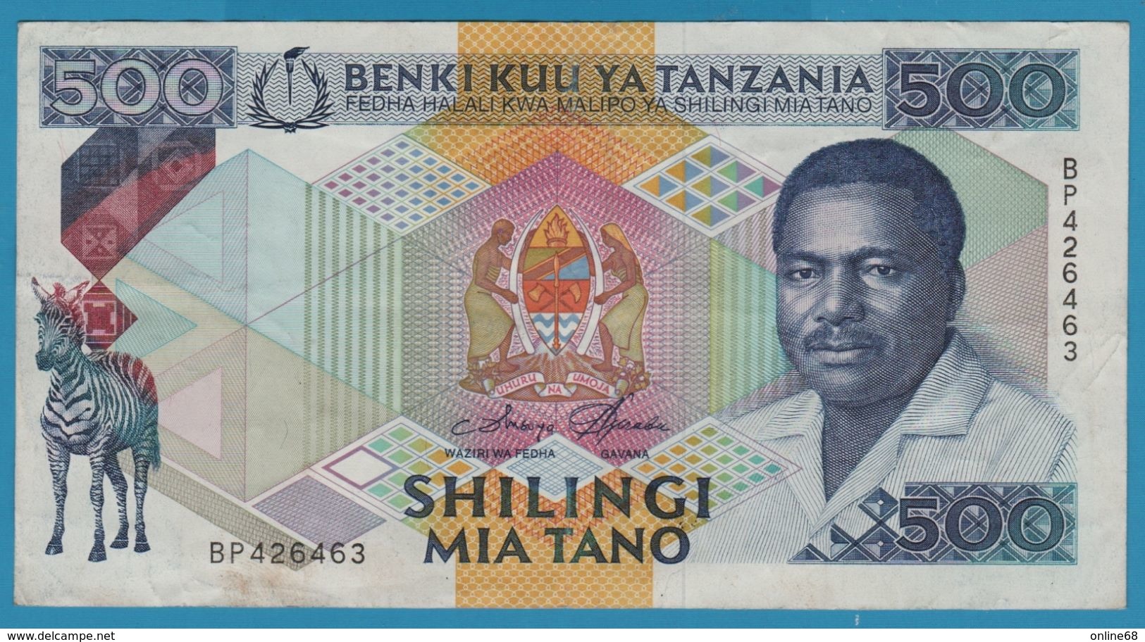 TANZANIA 500 Shilingi ND (1989) Serie BP426463 Sign.3 P# 21a - Tansania