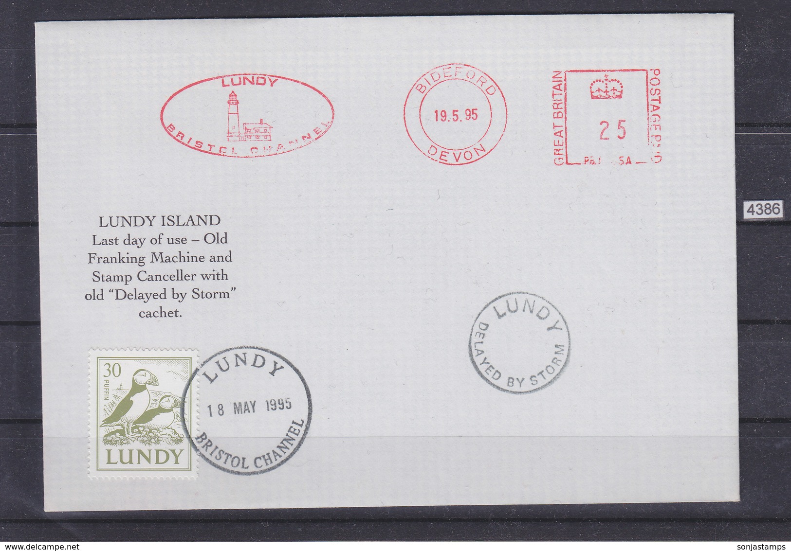 LUNDY 1995, LOUNDY ISLAND, LAST DAY OF USE - DELAYED BY STORM, BRISTOL CHANNEL, 19. 5. 1995, See Scans - Local Issues