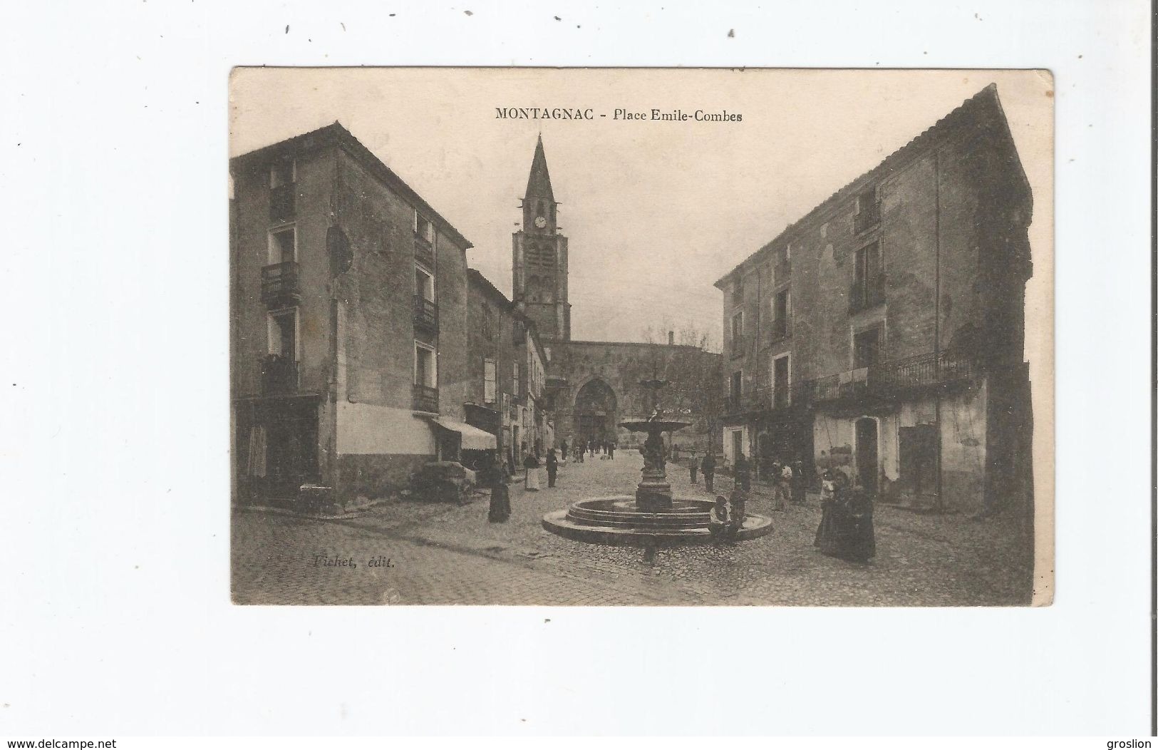 MONTAGNAC (HERAULT) PLACE EMILE COMBES (EGLISE FONTAINE ET ANIMATION) 1915 - Montagnac