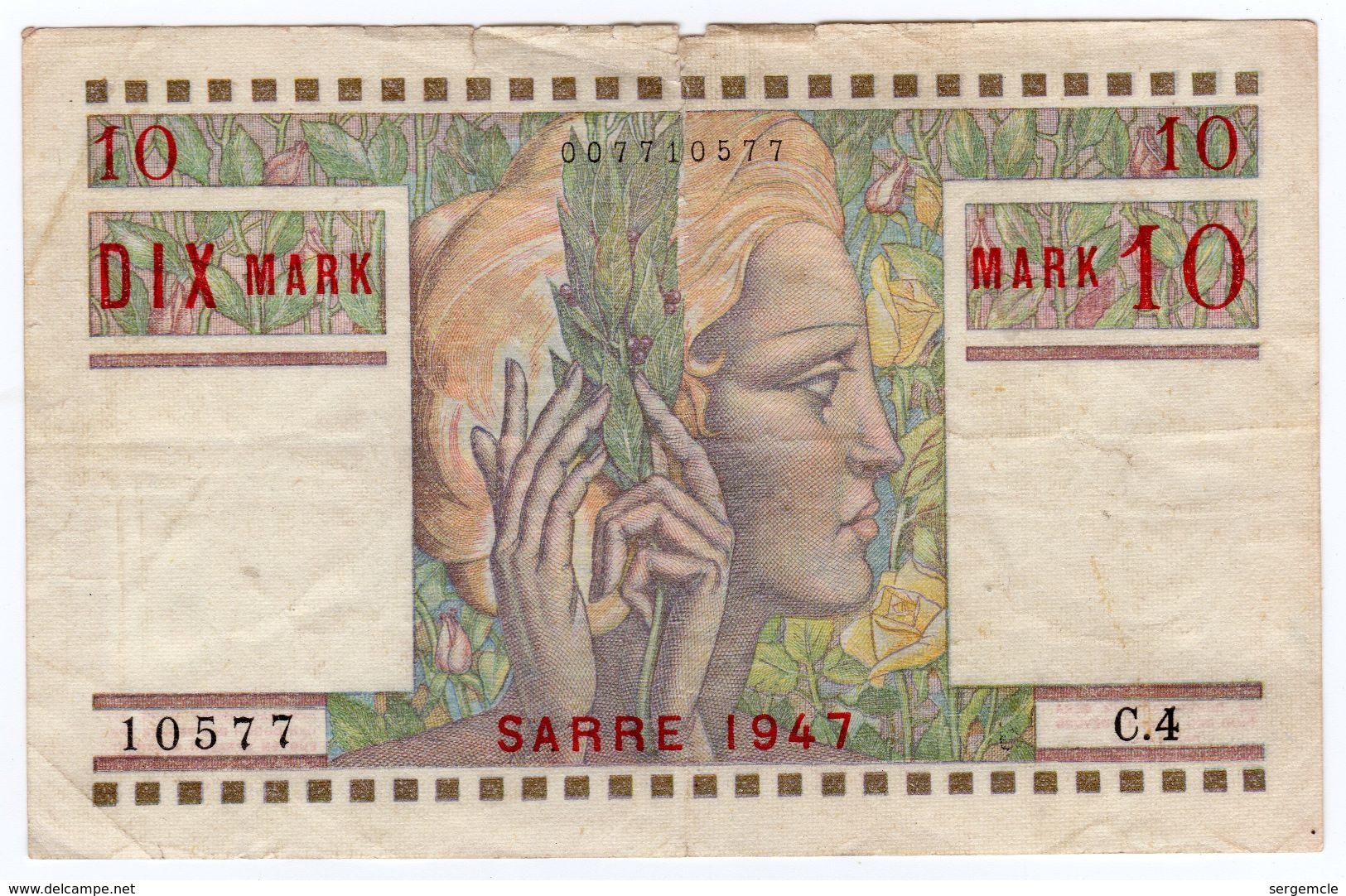 RARE BILLET DE 10 MARK POUR LA SARRE  EMISSION DE 1947 Alphabet C 4 - 1947 Sarre