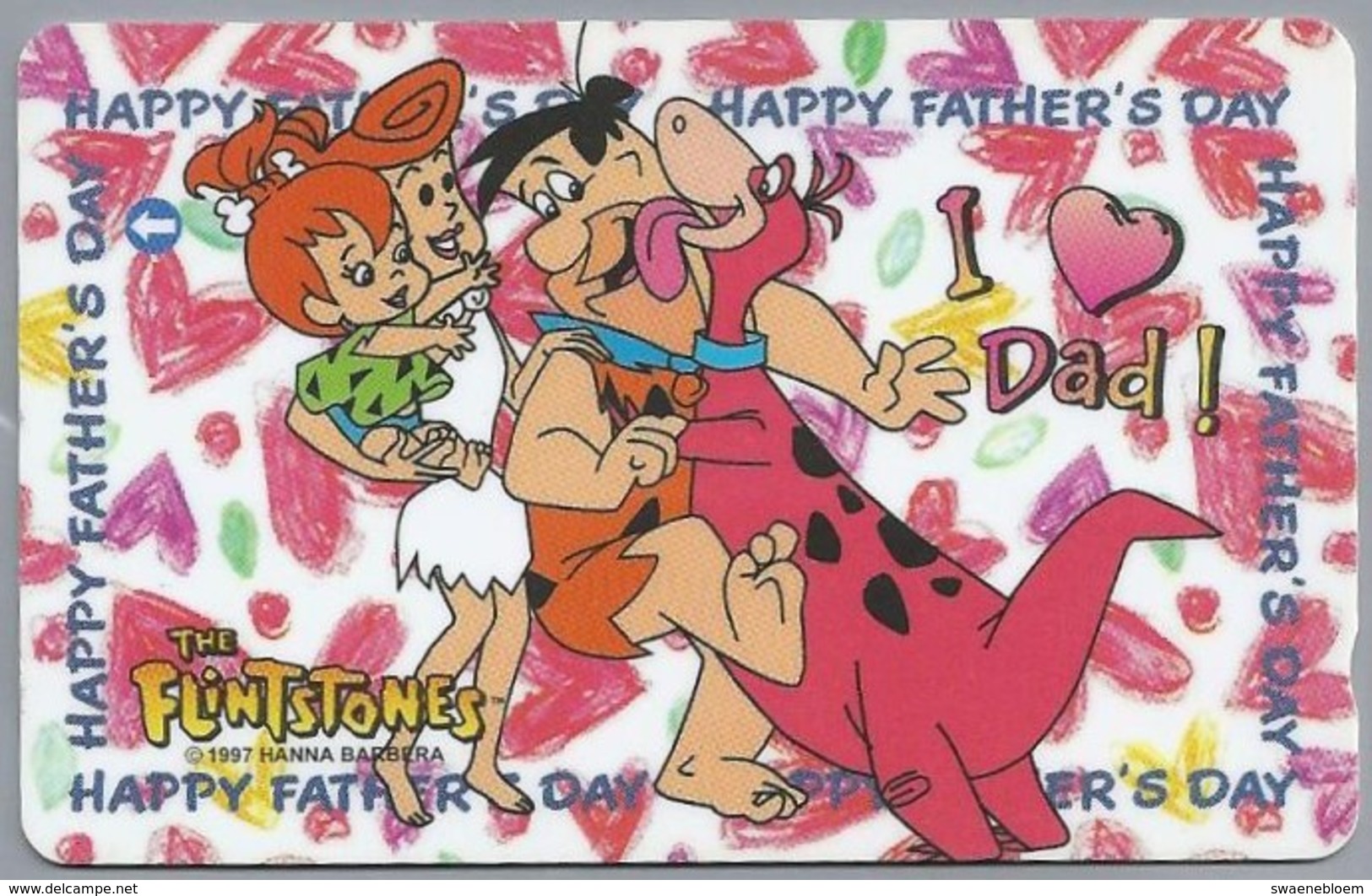 SG.- SINGAPORE TELECOM. $ 5. - HAPPY FATHER'S DAY. THE FLINTSTONES..- 143SIGA -. 2 Scans. - Stripverhalen