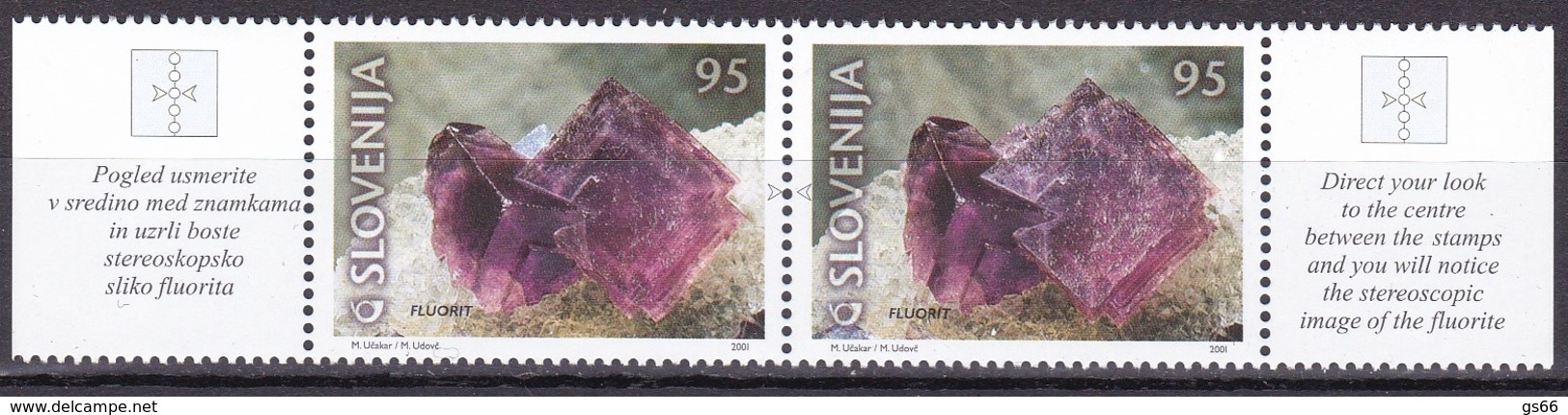 2001, Slowenien, Slovenia, Mi. 345/46, MNH **,  Mineralien:  Fluorit Aus Potok - Slovenia