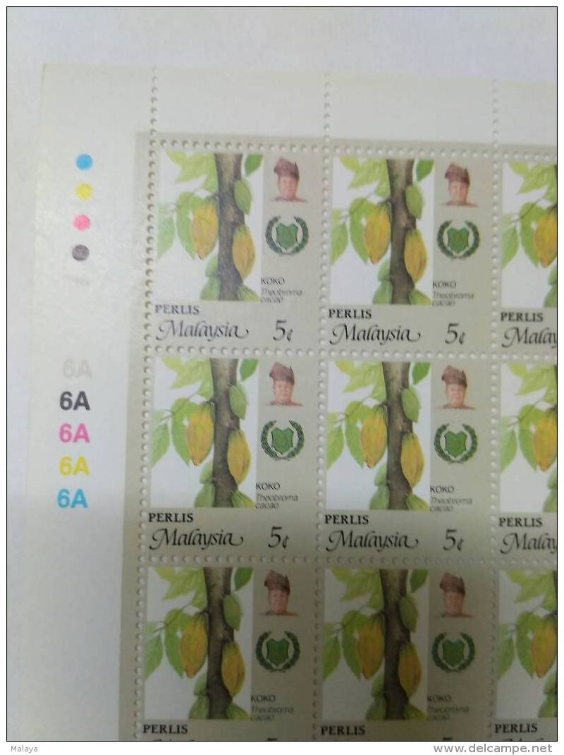 Malaysia 1986 5c Perlis P12 Wmk Upright Full Sheet 100 MNH Agricultural Agro - Malaysia (1964-...)