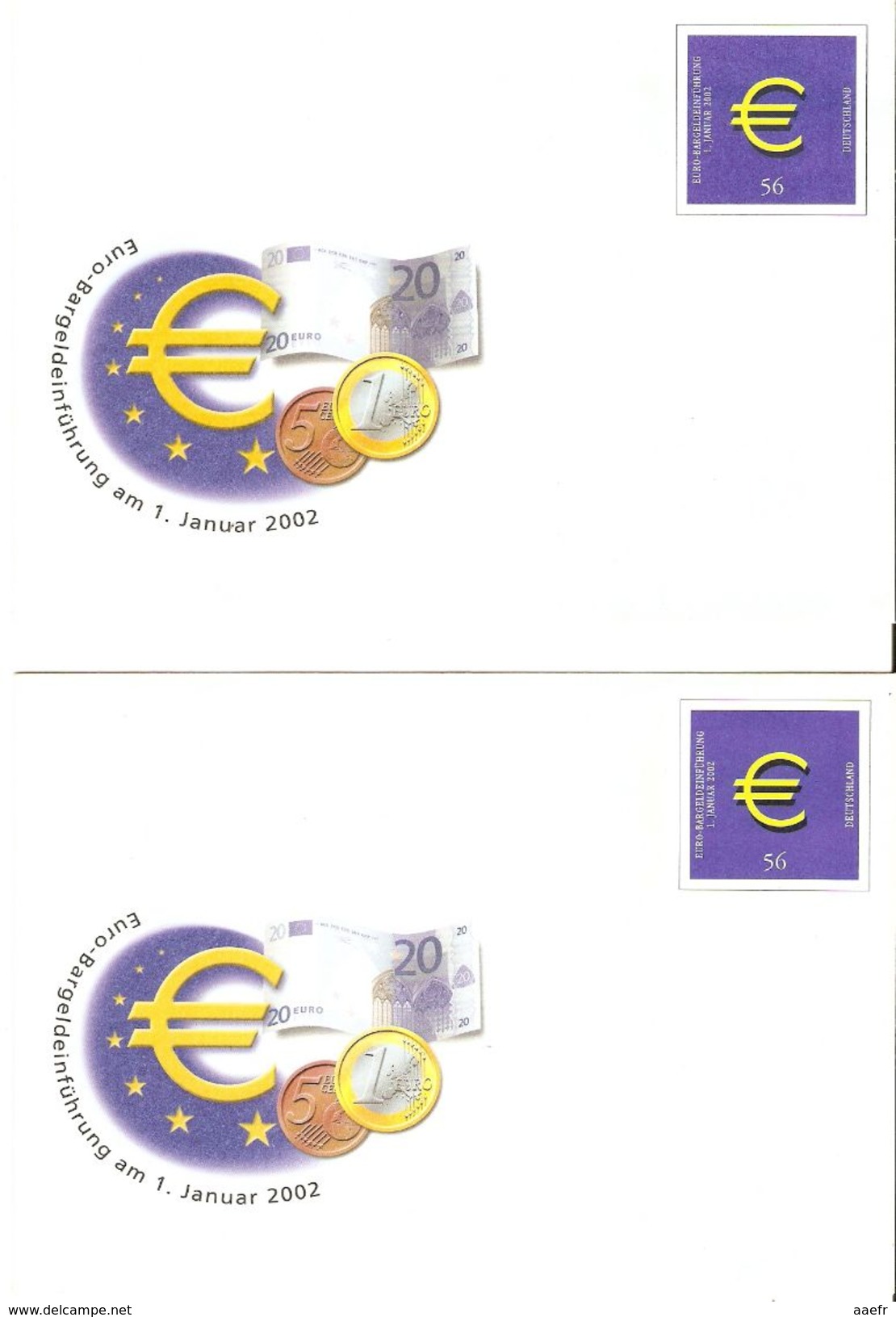 Allemagne Fédérale - 2002 - Mise En Circulation De L'Euro -  2 Entiers Postaux Neufs  - Yt 2062 - 56 C - Enveloppes - Neuves