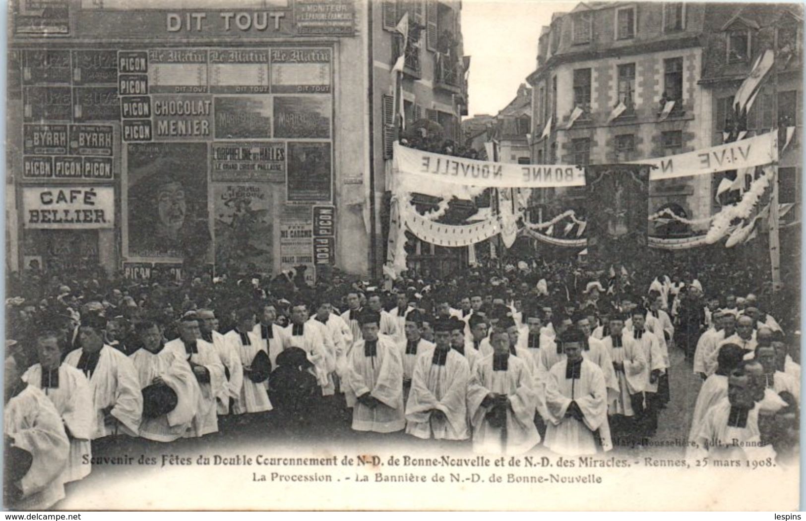 35 - RENNES -- Souvenir  Des Fêtes Du Double Couronnement  De .....25 Mars 1908 - La Procession - La Bannière - Rennes