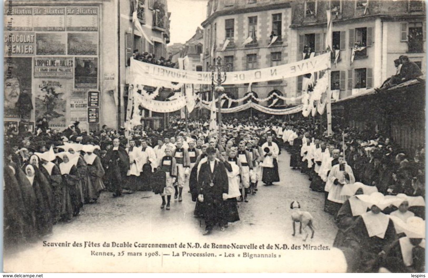 35 - RENNES -- Souvenir  Des Fêtes Du Double Couronnement  De .....25 Mars 1908 - La Procession - Les Bignannais - Rennes