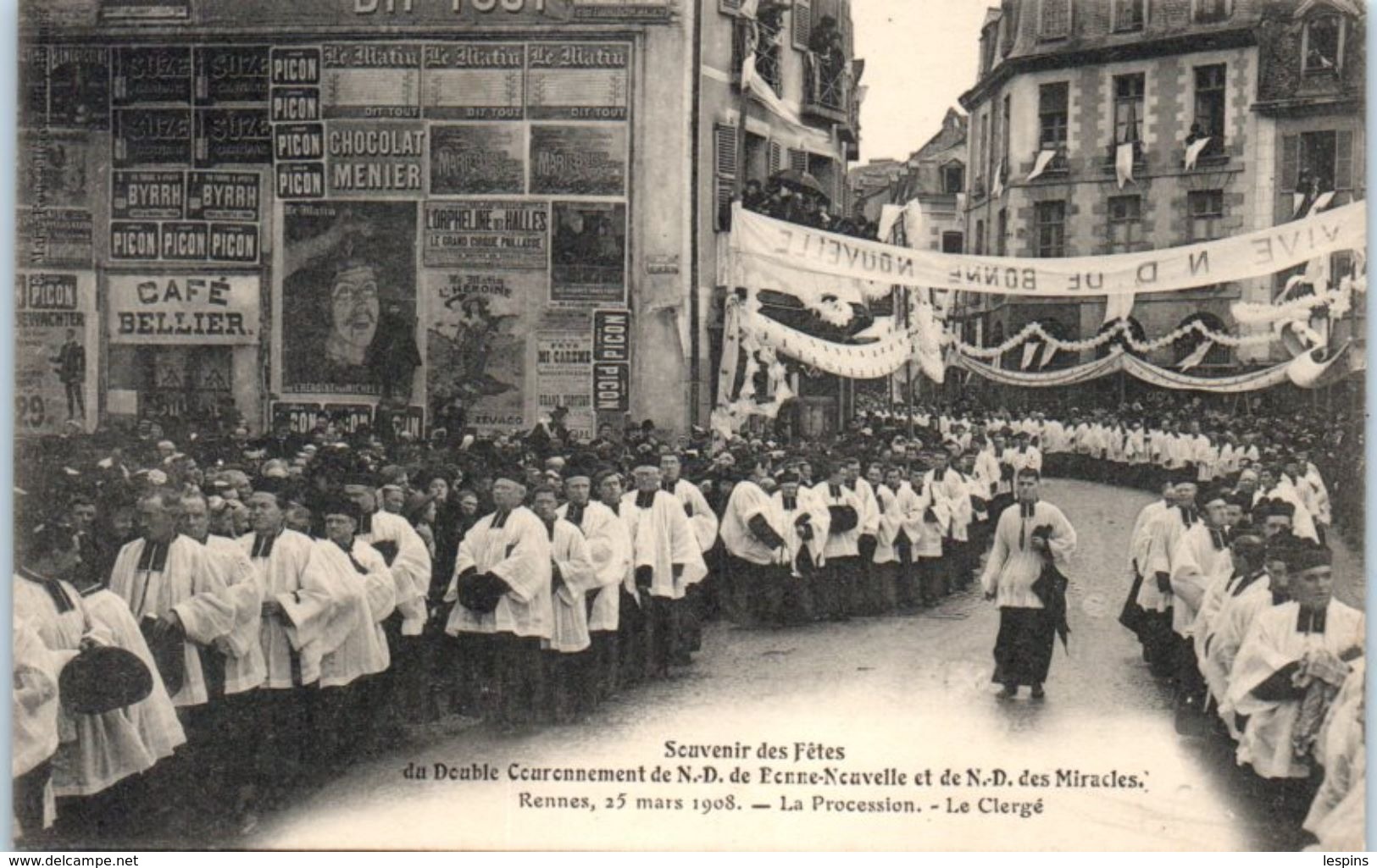 35 - RENNES -- Souvenir  Des Fêtes Du Double Couronnement  De .....25 Mars 1908 - La Procession - Le Clergé - Rennes