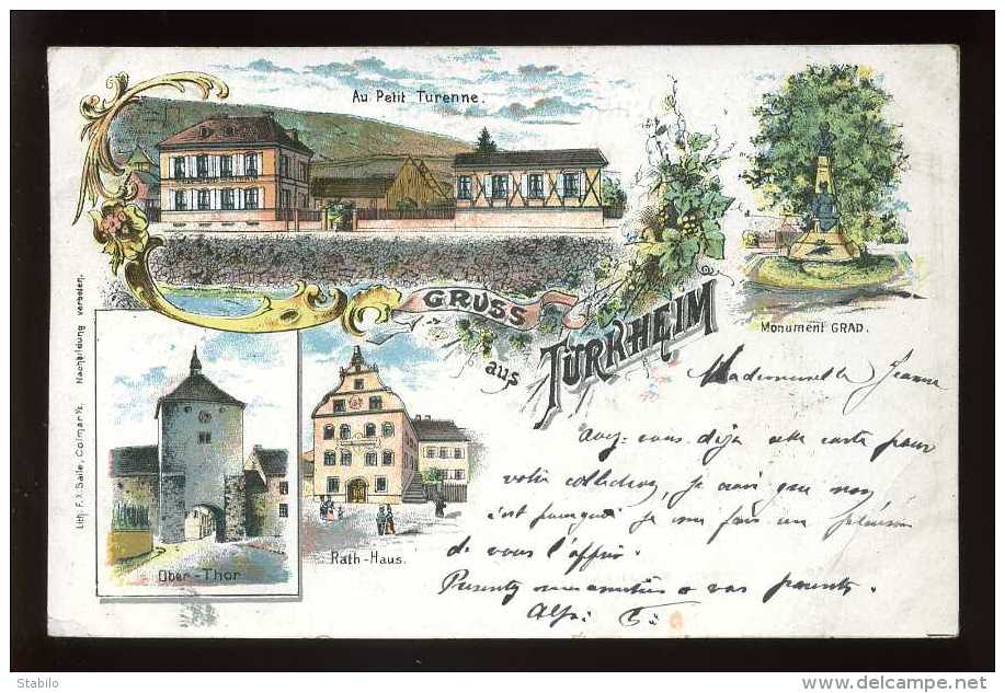 68 - TURKHEIM - TURCKHEIM - RESTAURANT AU PETIT TURENNE - MONUMENT GRAD - CARTE LITHOGRAPHIQUE GRUSS - Turckheim