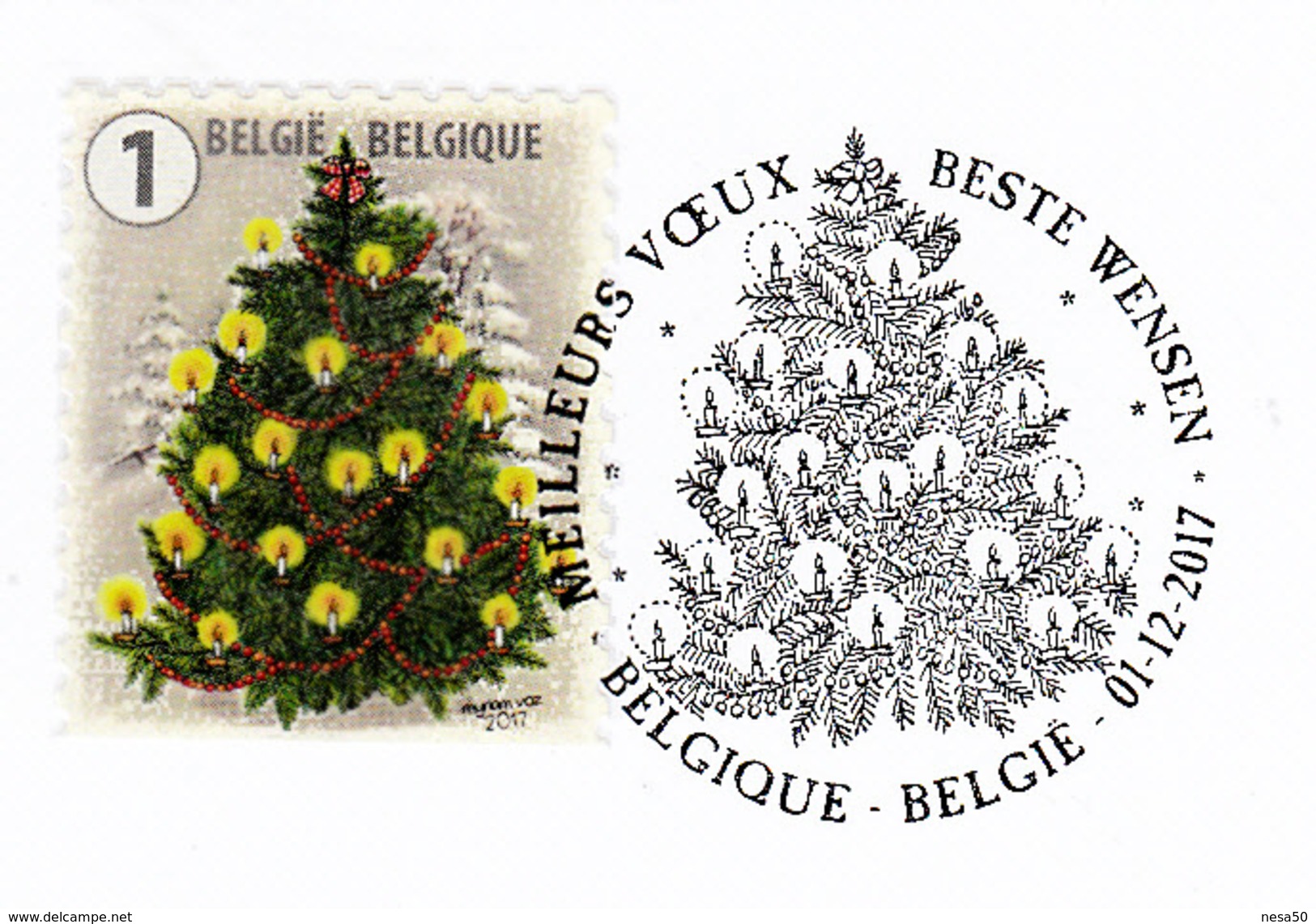 Belgie 2017 Christmas, Speciale Stempel, Card From Philately & Stamps Printing - Oblitérés